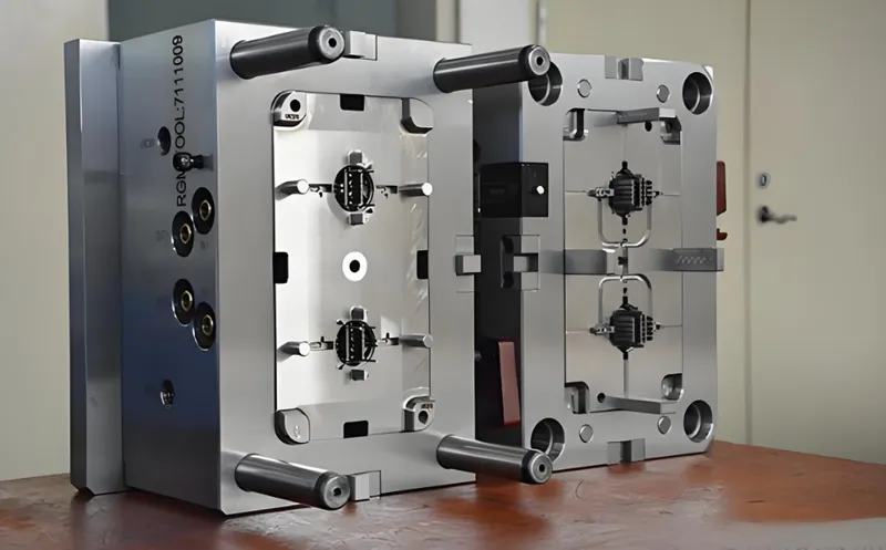 Een metalen matrijsgereedschap met holtes en kernen dat wordt gebruikt voor het maken van kunststof onderdelen