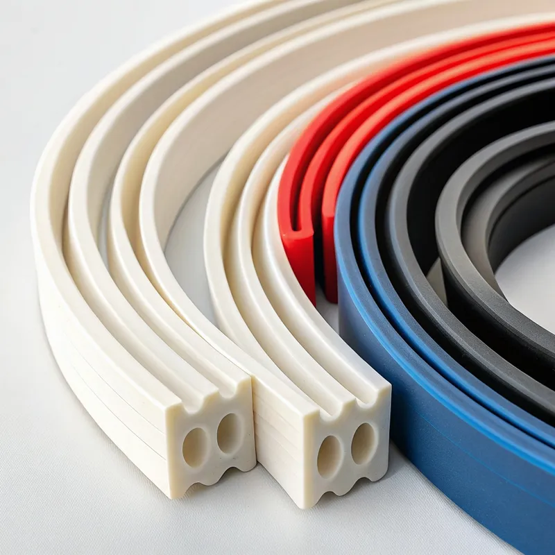 Faixas de plástico de cores diferentes numa disposição em espiral.