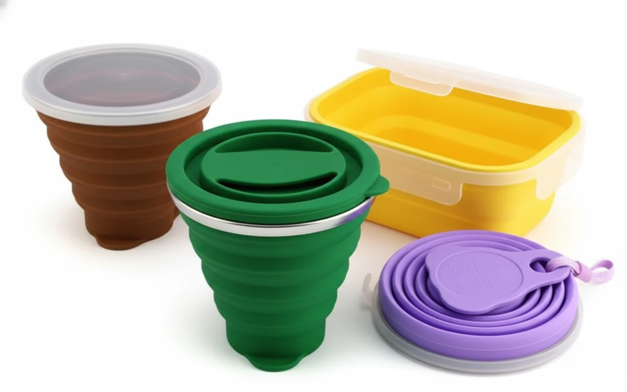 Colorful collapsible silicone cups and containers