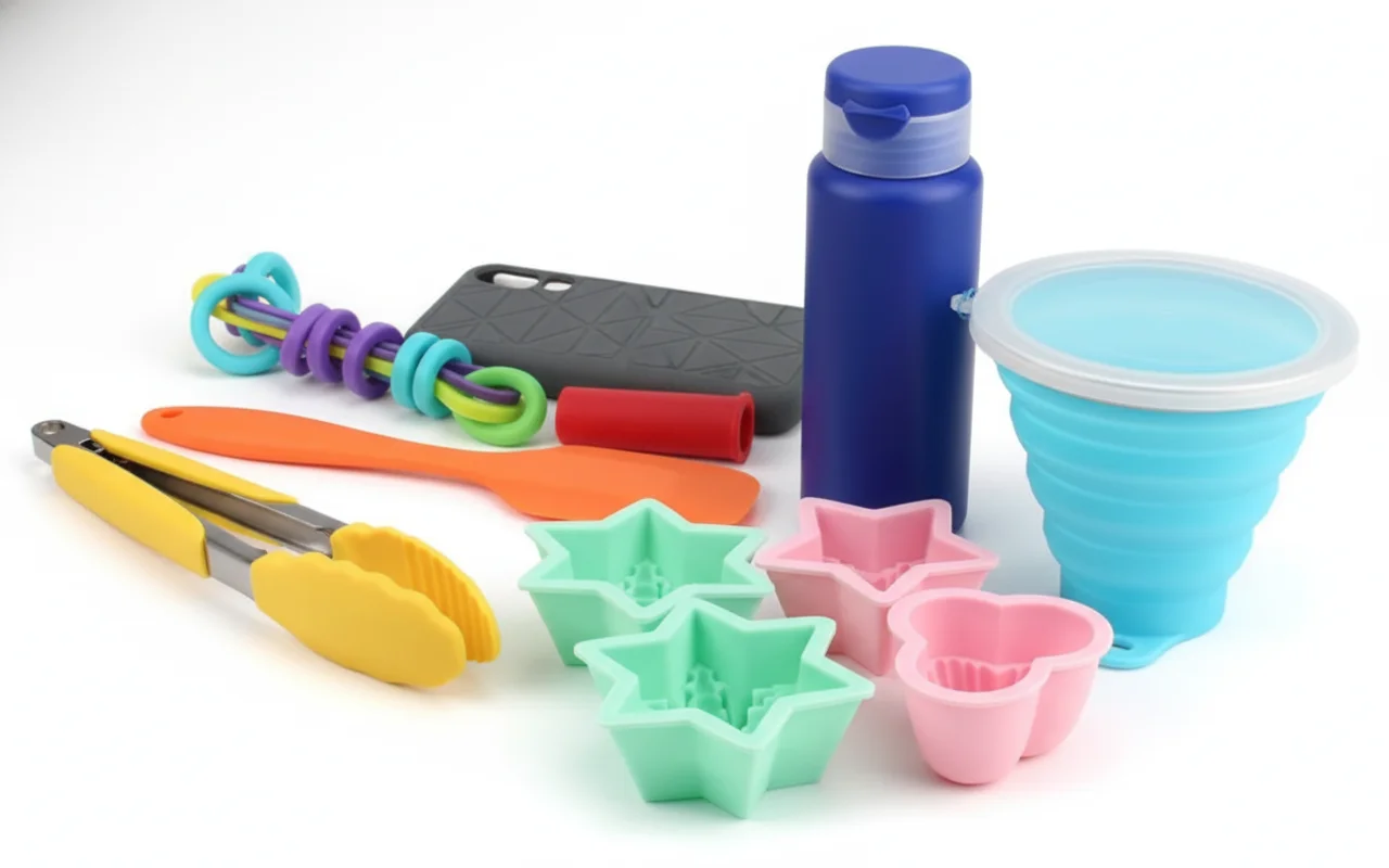 Assorted colorful kitchen and household accessories