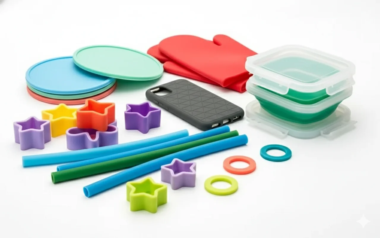 Colorful kitchen accessories and tools assortment
