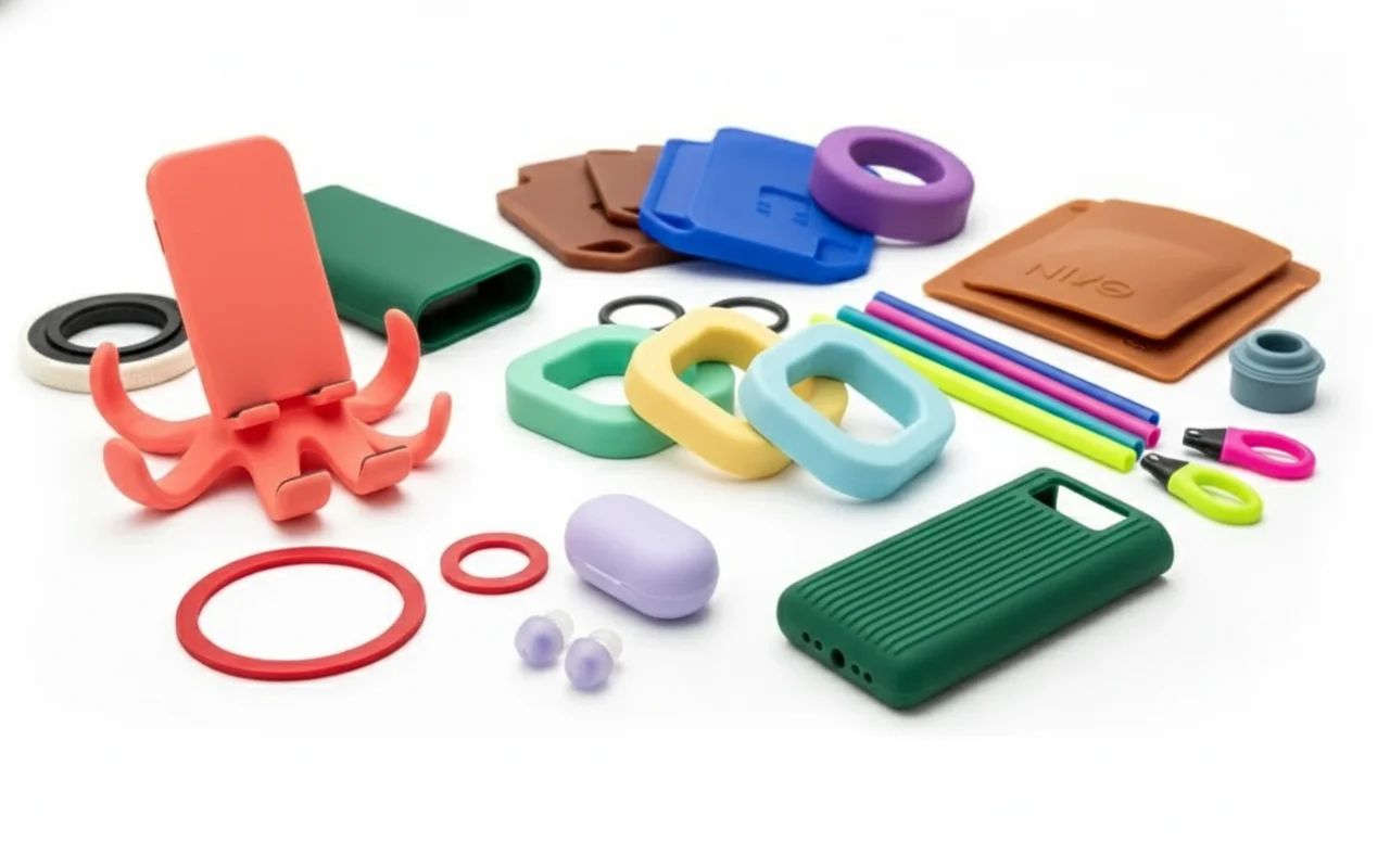 Assorted colorful silicone accessories on display