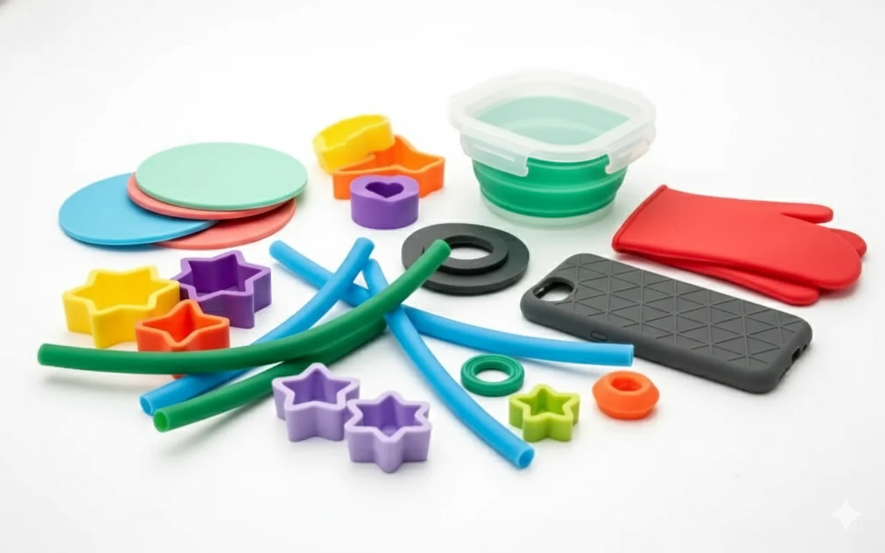 Assorted colorful silicone kitchen gadgets