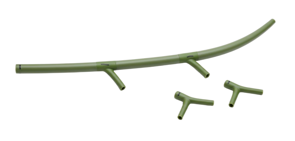 Zakrzywiona zielona modułowa plastikowa łodyga rośliny ze zintegrowanymi punktami rozgałęzień