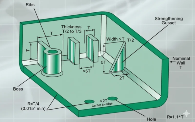 플라스틱 제품 디자인용 리브