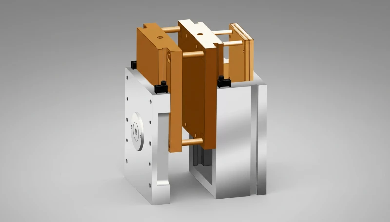 3D diagram of injection mold showing complexity factors that affect quote pricing