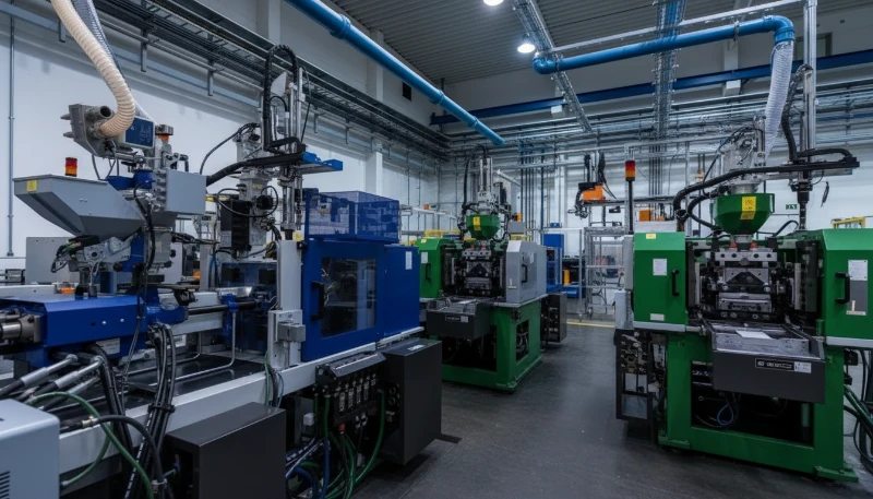 Injection molding machines in production facility