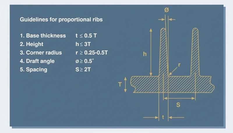 Mold design guidelines for rib and ejector features