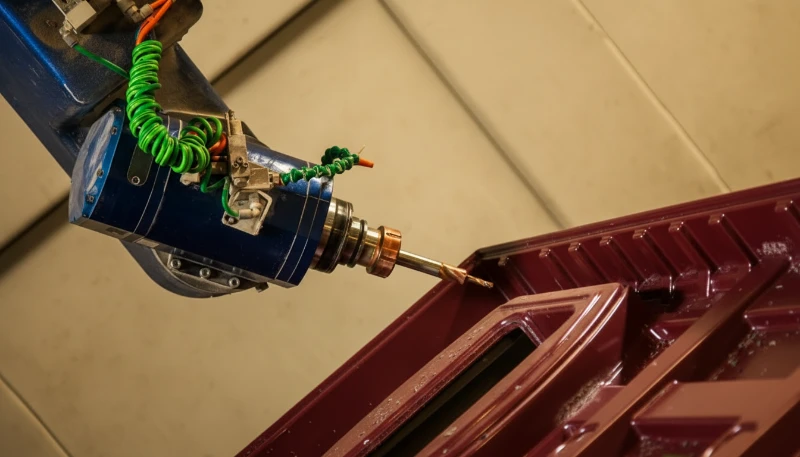 Robotic arm operating in injection molding process