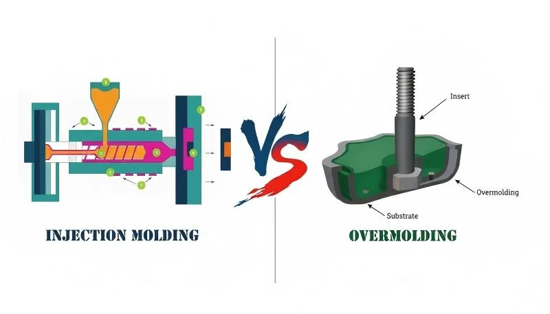 Injection Molding vs Overmolding Diagram