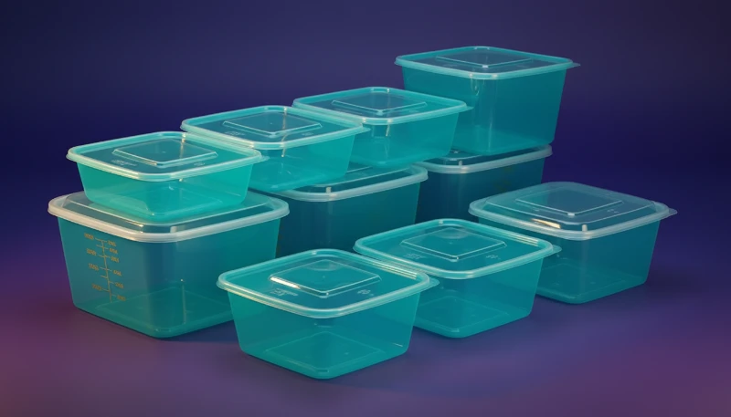 Transparent polystyrene plastic containers showing optical clarity