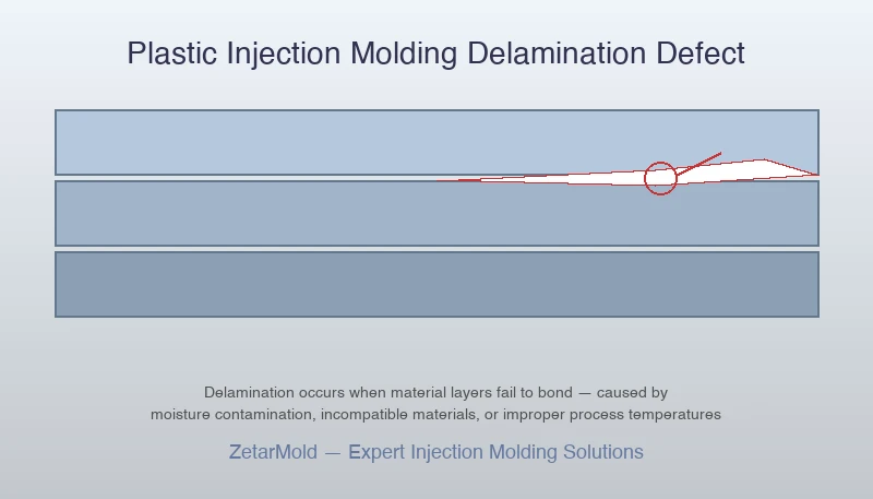Delamination defect in injection molding layer separation