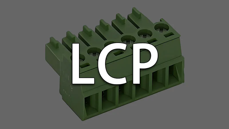 Green connector component made from liquid crystal polymer for electronics.