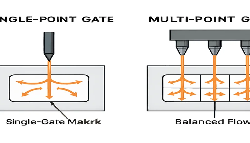 Single-point vs multi-point hot runner gate comparison diagram