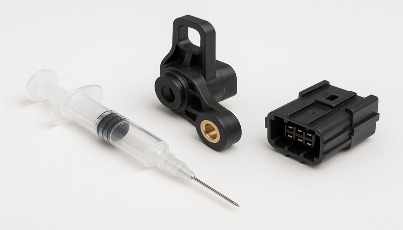 Insert molding applications in medical devices, automotive connectors, and electronics requiring durable threaded connections
