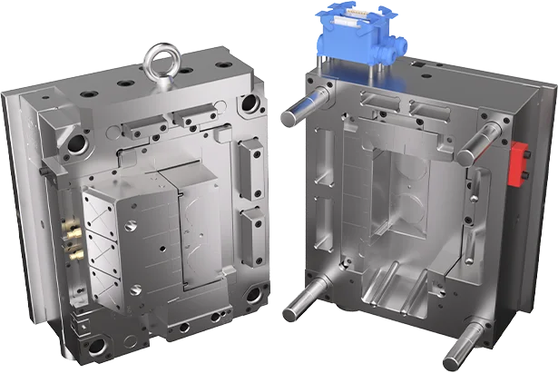 Robotic arm handling injection molded parts in automated production
