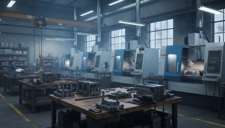 Injection mold tooling workshop with production equipment