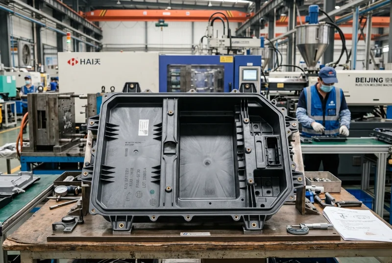 Battery enclosure injection molded parts
