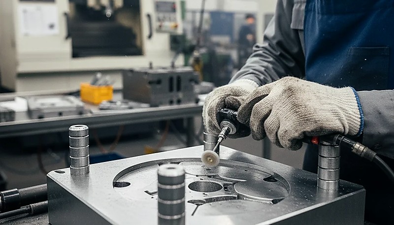 Worker operating CNC machine