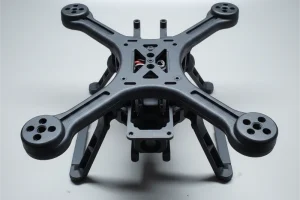 Czarna rama drona ukazująca jego solidną konstrukcję na neutralnym tle.
