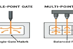 Single-point vs multi-point hot runner gate comparison diagram