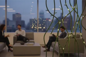 Formowana wtryskowo zielona plastikowa łodyga rośliny do modułowego wystroju.